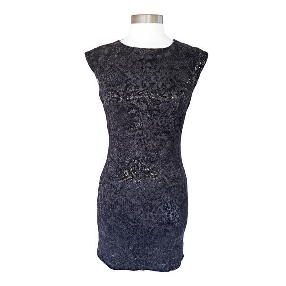 Alice + Olivia Black Sequin & Velvet Mini Dress Size XS Open Back Party Glam - Picture 6 of 13